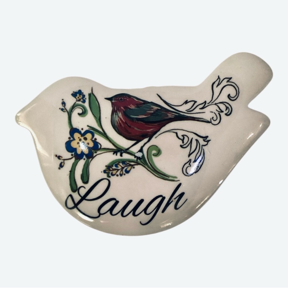 Greenbrier International Ceramic Bird Trinket Box “Laugh” Jewelry